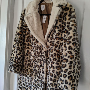 Faux Fur Womens Button Front Leopard Coat Sz M NWT